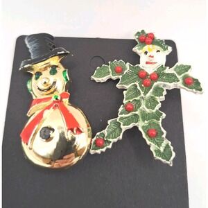 Vintage Beatrix Christmas Holiday Brooch Set of 2 Snowman and Festive Scarecrow